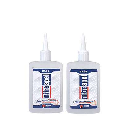 MITREAPEL Ca Glue with Activator (2 x 1.7 oz - 2 x 6.7 fl oz), Cyanoacrylate Super Glue for Plastic, Glass, Leather, Ceramic, Woodworking, DIY, 3D Printing - Instant Bond - 2 Pack