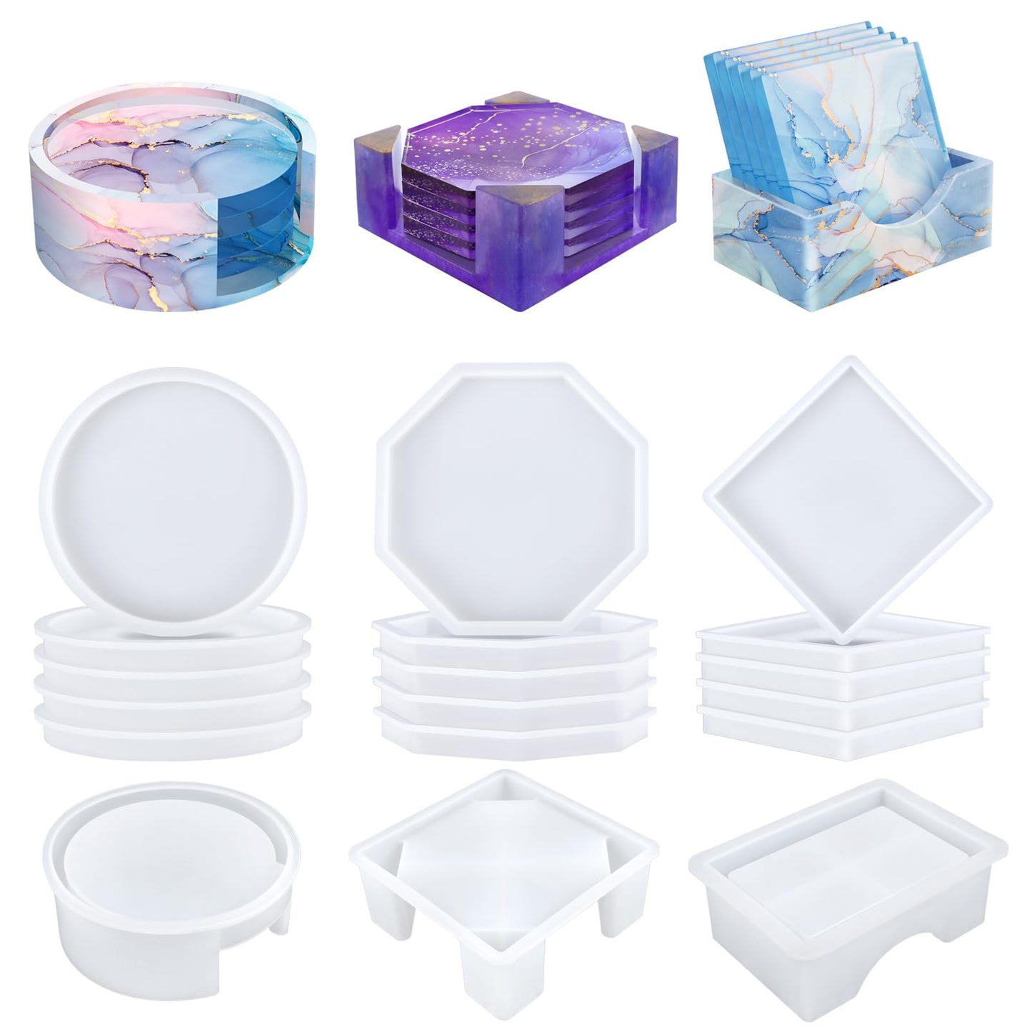 18 Pieces Thicken Resin Coaster Molds, Upgrade Coaster Molds for Epoxy Resin, Coaster Resin Mold with Storage Box Mold for DIY Art Craft Cup Mats