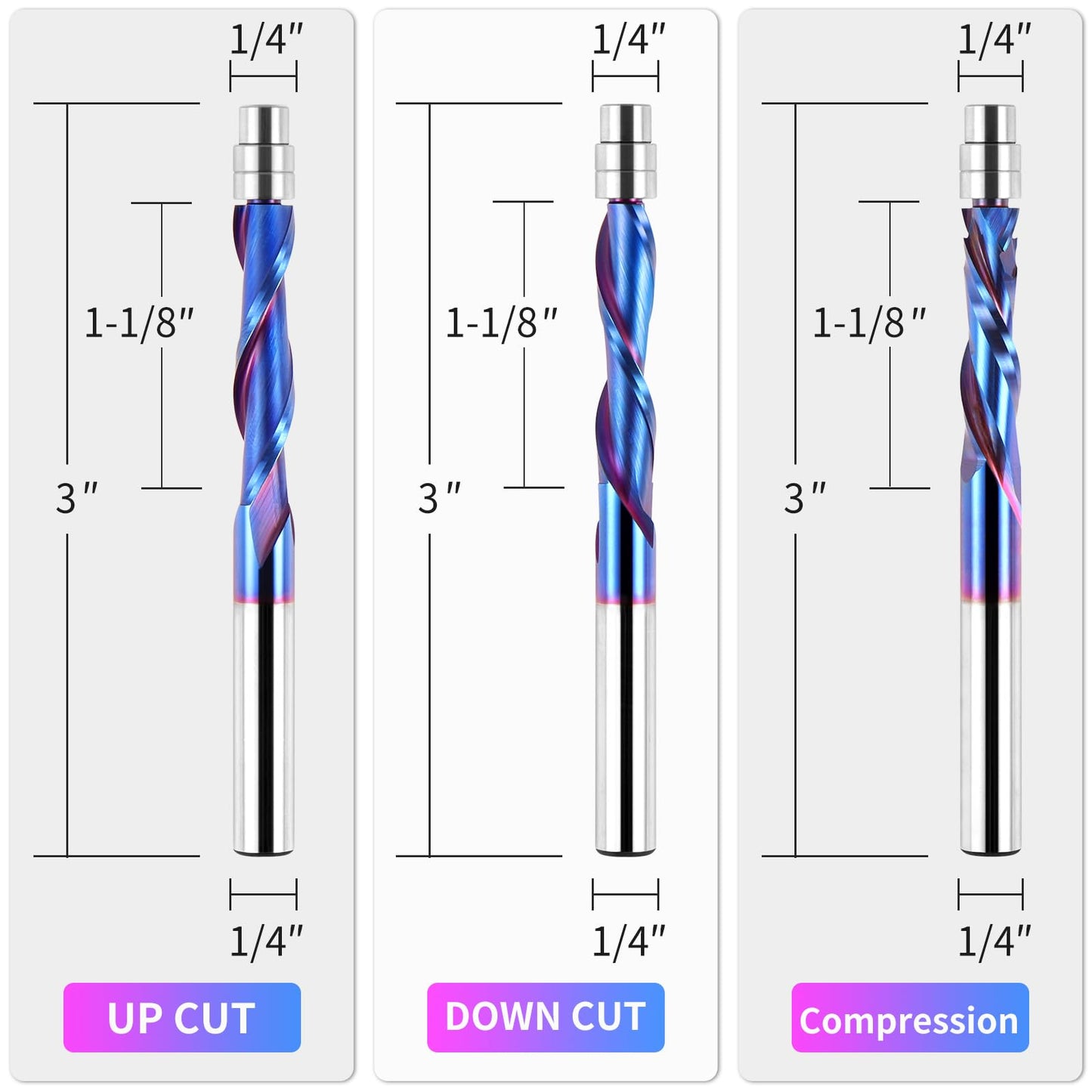 Up Down Compression Spiral Flush Trim Router Bit, 1/4 Inch Shank Solid Carbide Flush Trim Router Bits CNC Spiral Bit with Nano Coating by EANOSIC