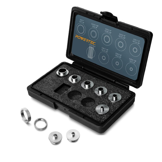 POWERTEC Router Guide, Router Bushing Guide Set, Router Template Guide 10 Pcs w/Storage Case, Fits Porter Cable Style Router Sub Base Plate. Size 5/16" to 1" Router Inlay Kit for Woodworking (71051K)