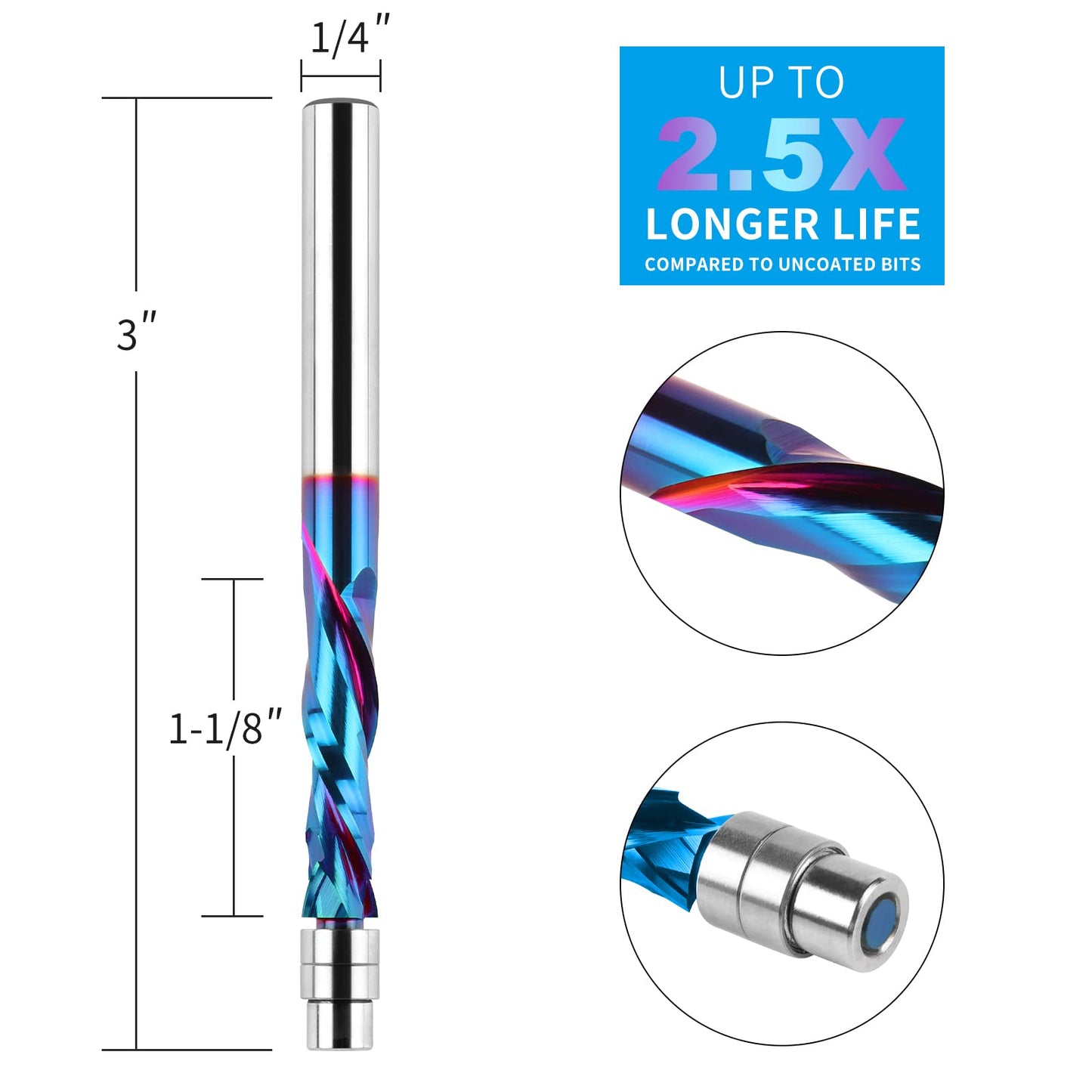 Up Down Compression Spiral Flush Trim Router Bit, 1/4 Inch Shank Solid Carbide Flush Trim Router Bits CNC Spiral Bit with Nano Coating by EANOSIC