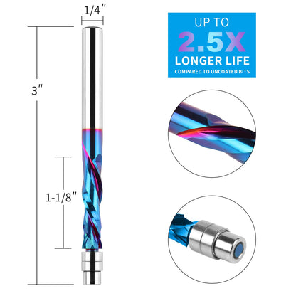 Up Down Compression Spiral Flush Trim Router Bit, 1/4 Inch Shank Solid Carbide Flush Trim Router Bits CNC Spiral Bit with Nano Coating by EANOSIC