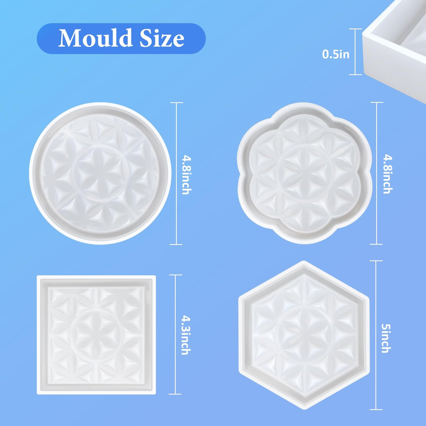 18 Pieces Thicken Resin Coaster Molds, Upgrade Coaster Molds for Epoxy Resin, Coaster Resin Mold with Storage Box Mold for DIY Art Craft Cup Mats