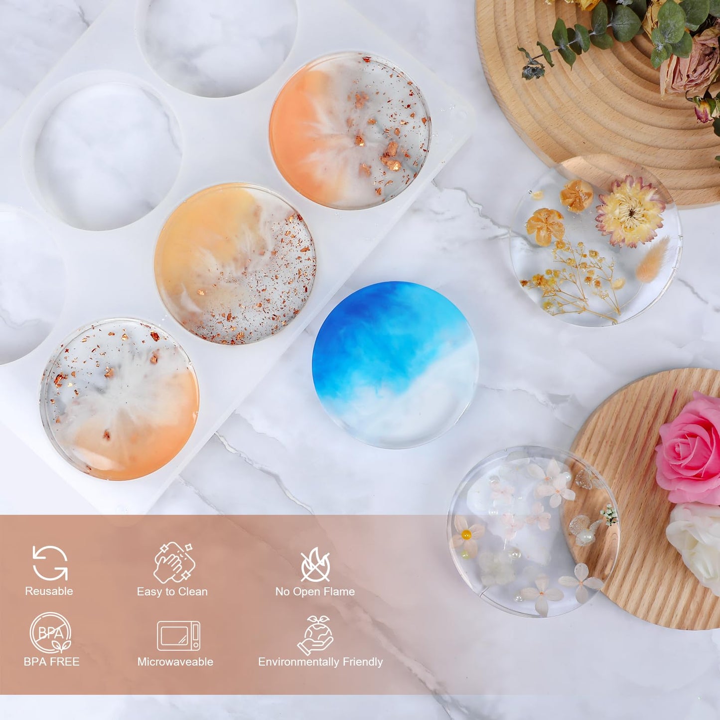 18 Pieces Thicken Resin Coaster Molds, Upgrade Coaster Molds for Epoxy Resin, Coaster Resin Mold with Storage Box Mold for DIY Art Craft Cup Mats