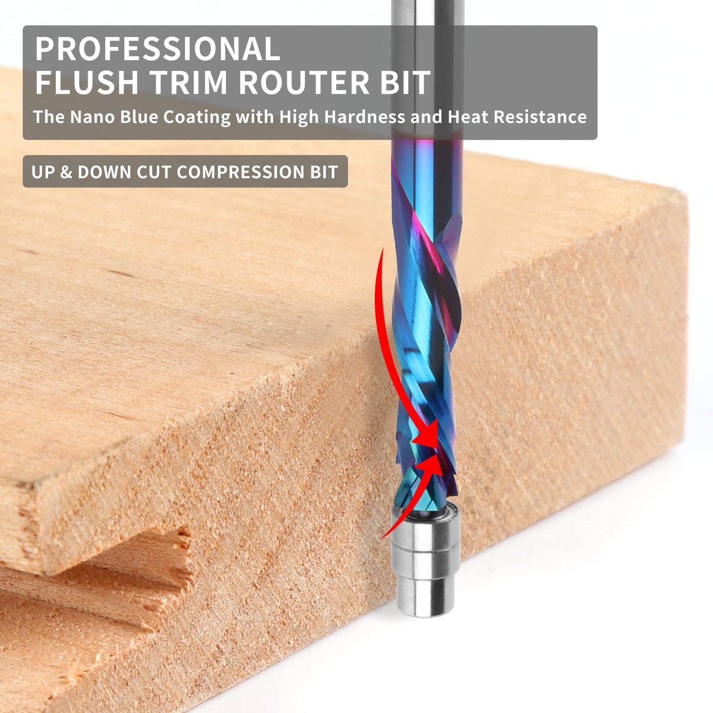 Up Down Compression Spiral Flush Trim Router Bit, 1/4 Inch Shank Solid Carbide Flush Trim Router Bits CNC Spiral Bit with Nano Coating by EANOSIC