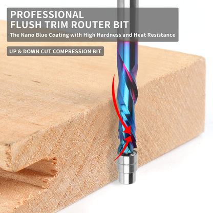 Up Down Compression Spiral Flush Trim Router Bit, 1/4 Inch Shank Solid Carbide Flush Trim Router Bits CNC Spiral Bit with Nano Coating by EANOSIC