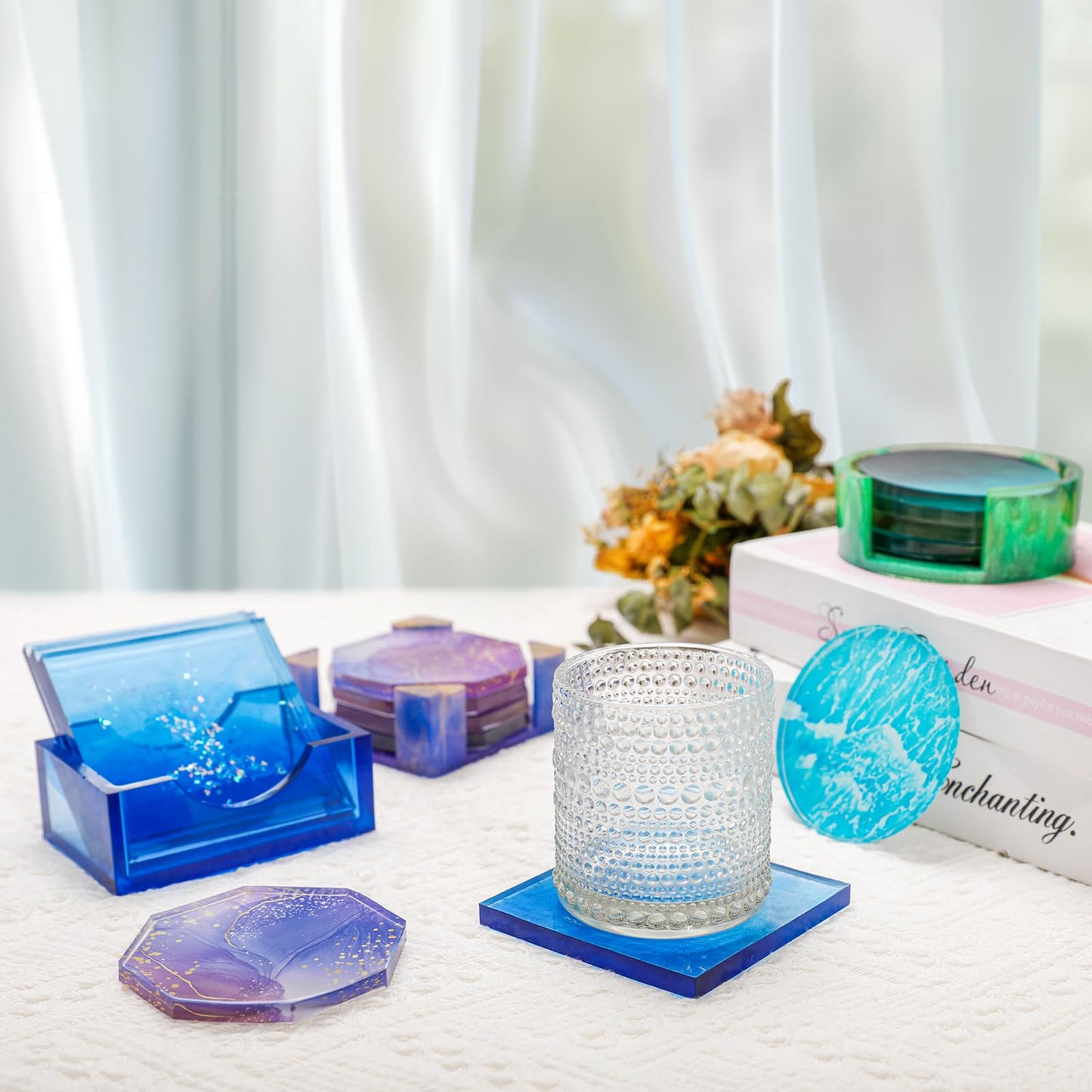 18 Pieces Thicken Resin Coaster Molds, Upgrade Coaster Molds for Epoxy Resin, Coaster Resin Mold with Storage Box Mold for DIY Art Craft Cup Mats