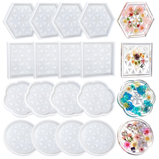 18 Pieces Thicken Resin Coaster Molds, Upgrade Coaster Molds for Epoxy Resin, Coaster Resin Mold with Storage Box Mold for DIY Art Craft Cup Mats