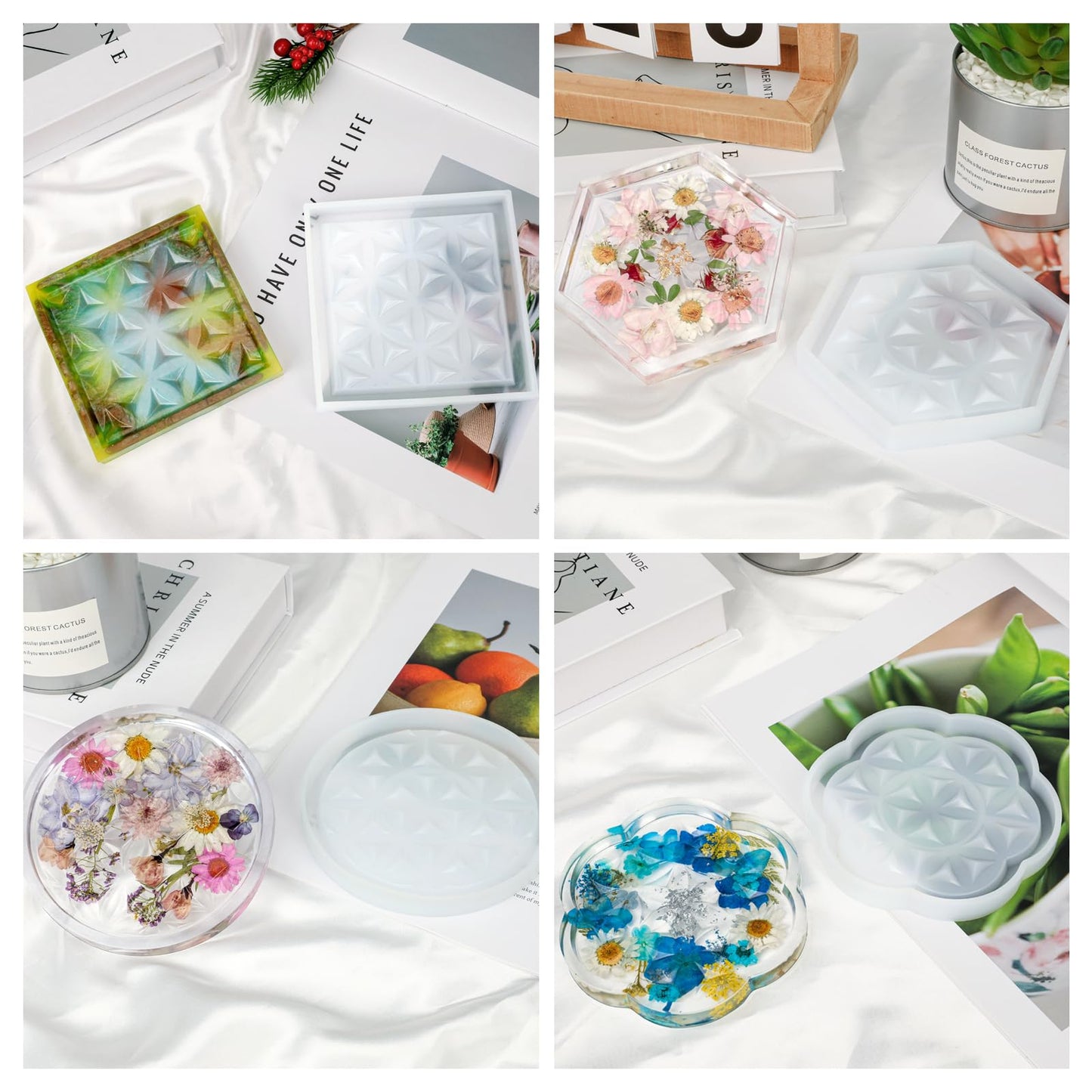 18 Pieces Thicken Resin Coaster Molds, Upgrade Coaster Molds for Epoxy Resin, Coaster Resin Mold with Storage Box Mold for DIY Art Craft Cup Mats