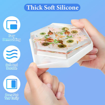 18 Pieces Thicken Resin Coaster Molds, Upgrade Coaster Molds for Epoxy Resin, Coaster Resin Mold with Storage Box Mold for DIY Art Craft Cup Mats