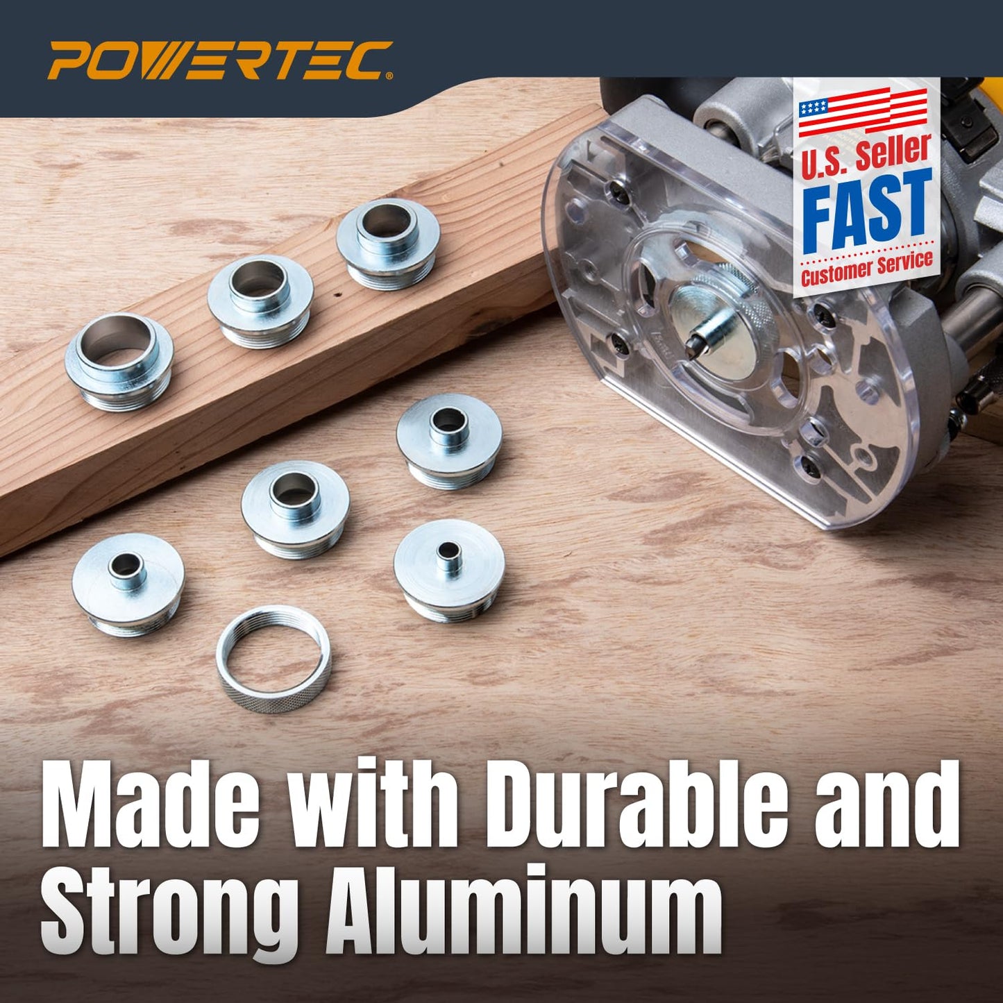 POWERTEC Router Guide, Router Bushing Guide Set, Router Template Guide 10 Pcs w/Storage Case, Fits Porter Cable Style Router Sub Base Plate. Size 5/16" to 1" Router Inlay Kit for Woodworking (71051K)