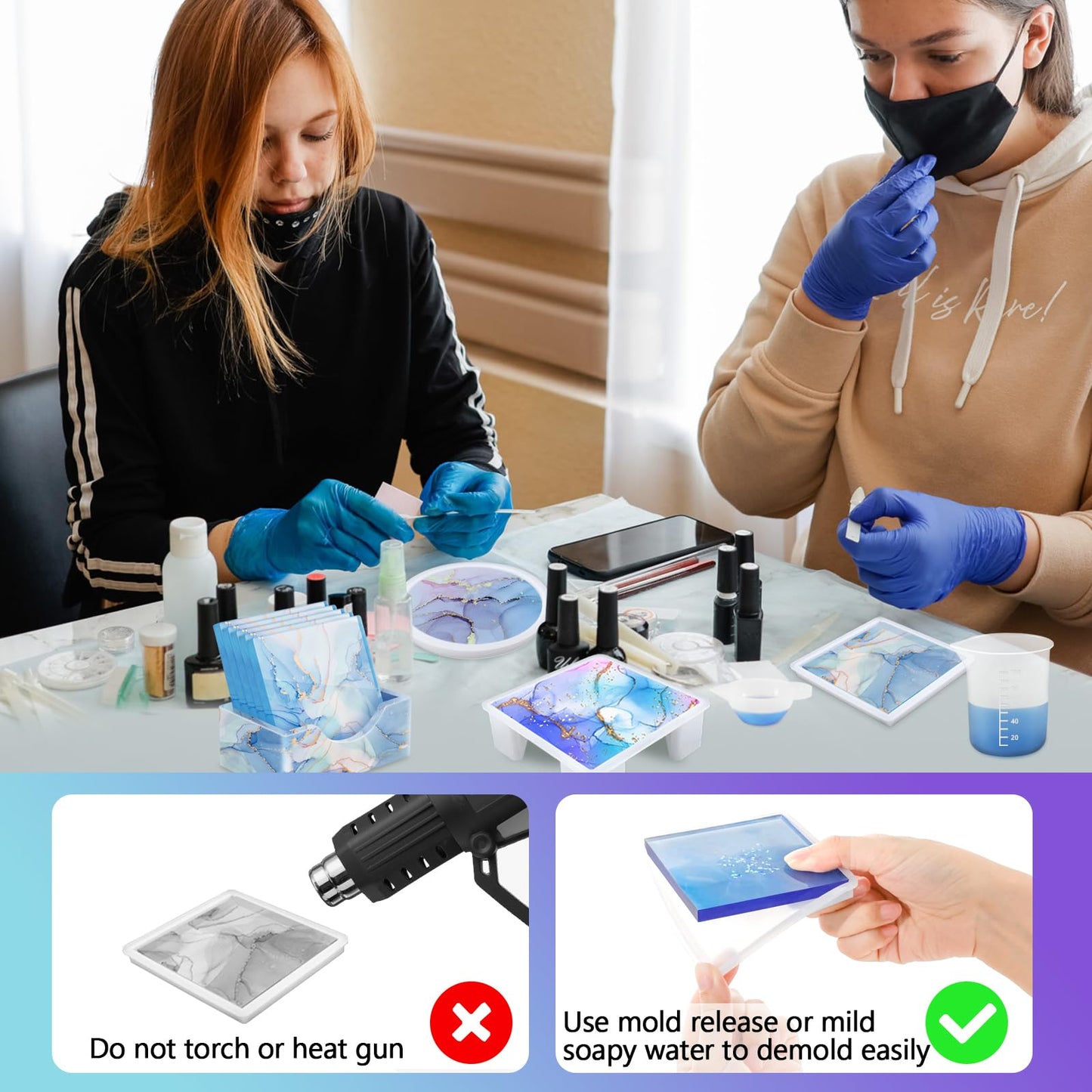 18 Pieces Thicken Resin Coaster Molds, Upgrade Coaster Molds for Epoxy Resin, Coaster Resin Mold with Storage Box Mold for DIY Art Craft Cup Mats