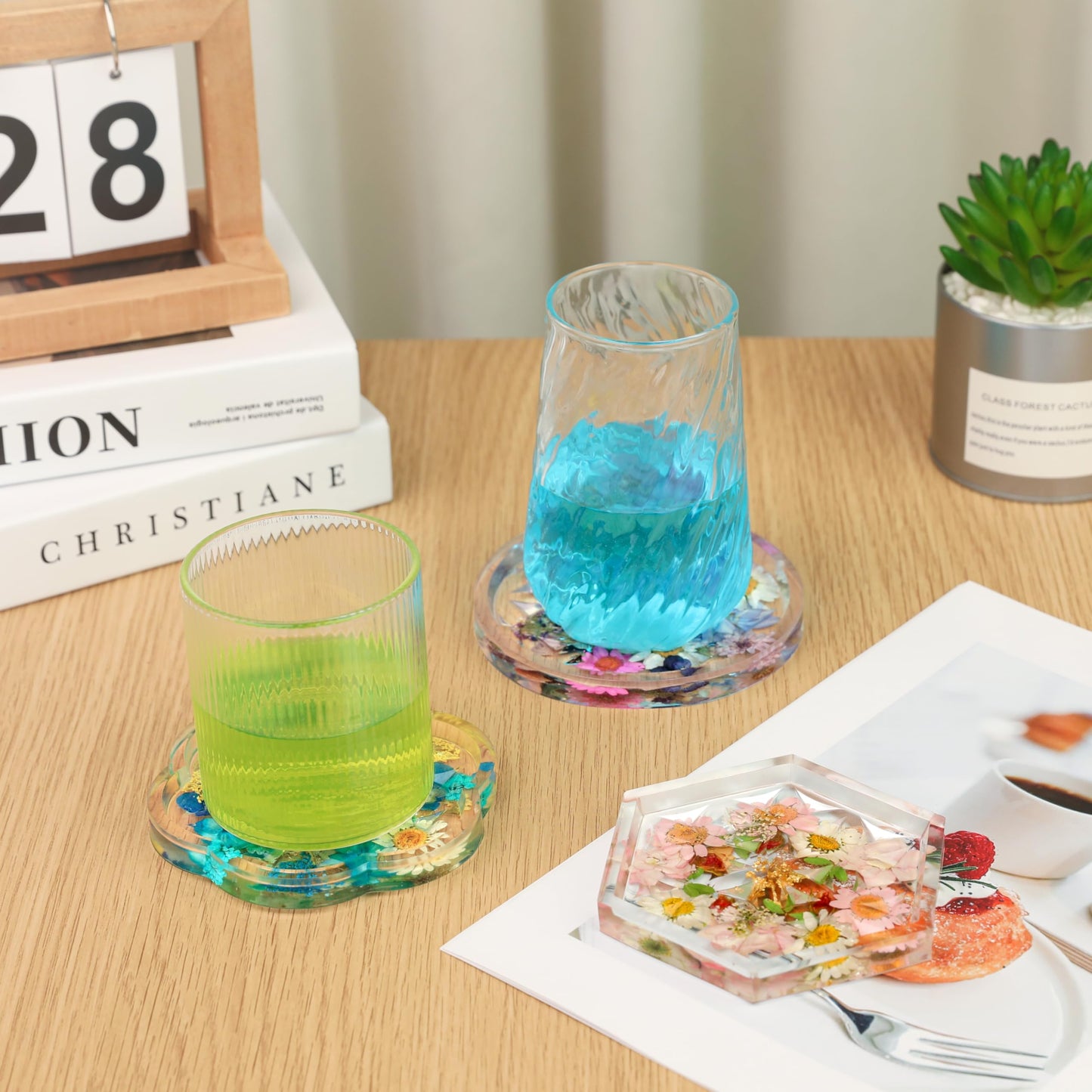 18 Pieces Thicken Resin Coaster Molds, Upgrade Coaster Molds for Epoxy Resin, Coaster Resin Mold with Storage Box Mold for DIY Art Craft Cup Mats