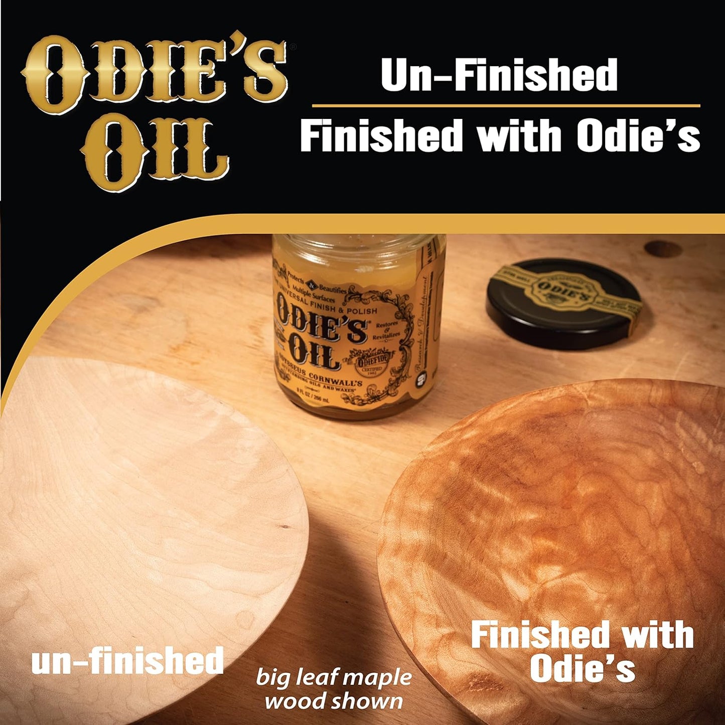 Odie's Oil • Universal Finish for Wood • Leather • Plastic • Vinyl • Metal and More • 9 Ounce Glass Jar • Food Safe and Solvent Free Non Toxic Finish