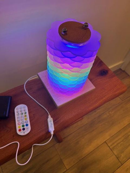 Led Tower Lamp, Desk lamp, Table lamp, Scallop Tower lamp, wooden remote pc lamp,  acrylic led lightning