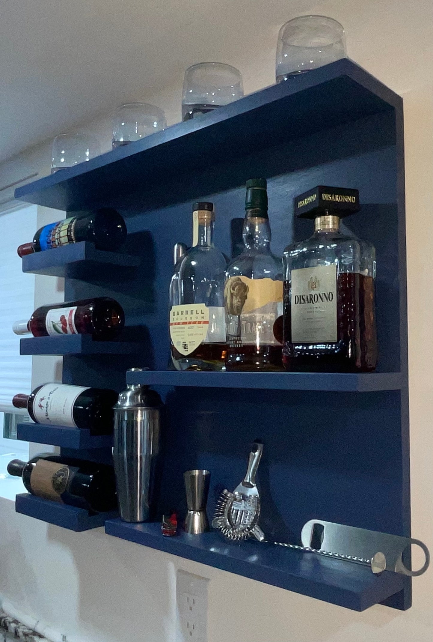 Wine shelf, wine display, kitchen open shelf, wine and liquor display