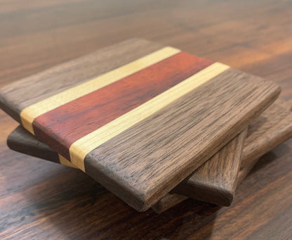 Handmade Luxury wooden coasters, Custom drink coasters, Walnut Padauk Maple coasters