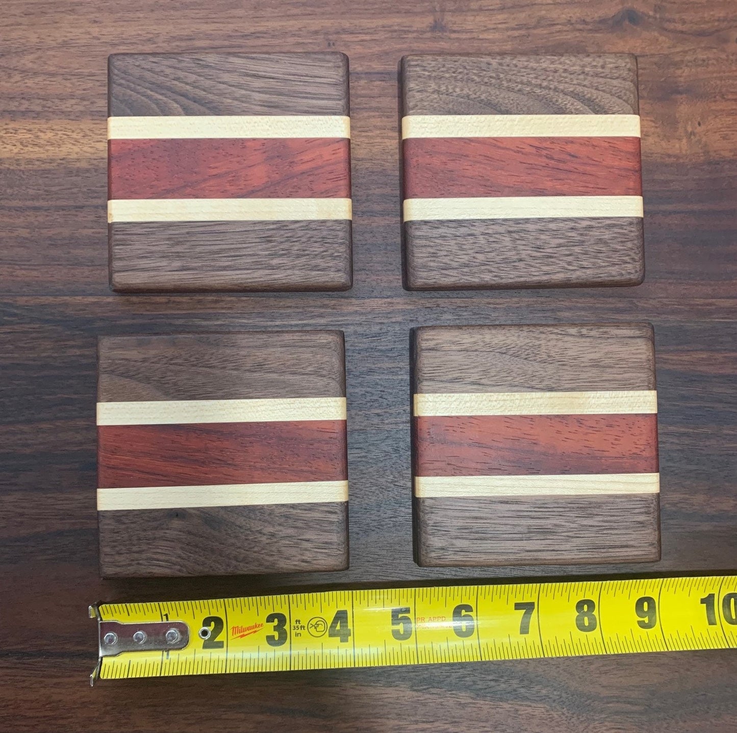 Handmade Luxury wooden coasters, Custom drink coasters, Walnut Padauk Maple coasters