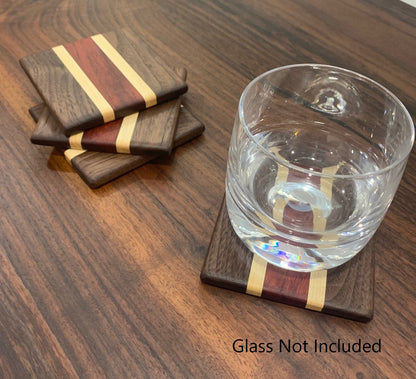Handmade Luxury wooden coasters, Custom drink coasters, Walnut Padauk Maple coasters