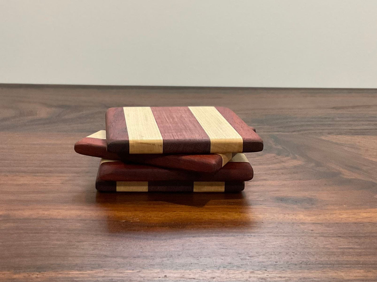 Handmade Luxury wooden coasters, Custom drink coasters, Purple Heart Padauk Maple