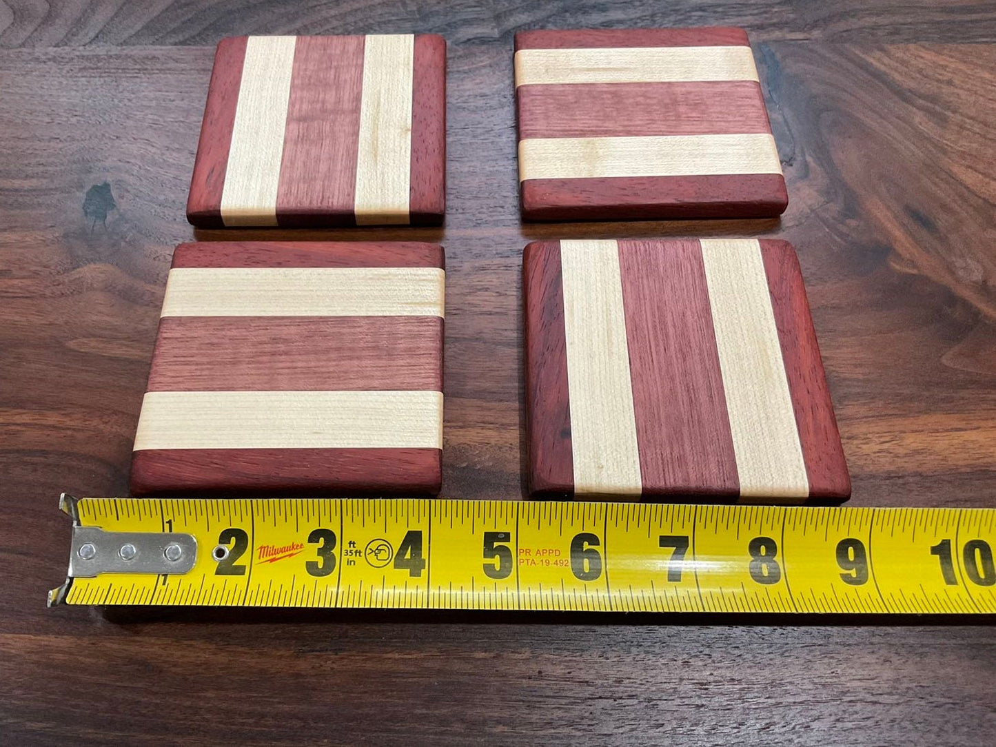 Handmade Luxury wooden coasters, Custom drink coasters, Purple Heart Padauk Maple