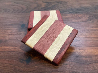 Handmade Luxury wooden coasters, Custom drink coasters, Purple Heart Padauk Maple