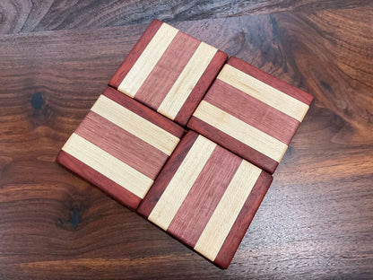 Handmade Luxury wooden coasters, Custom drink coasters, Purple Heart Padauk Maple