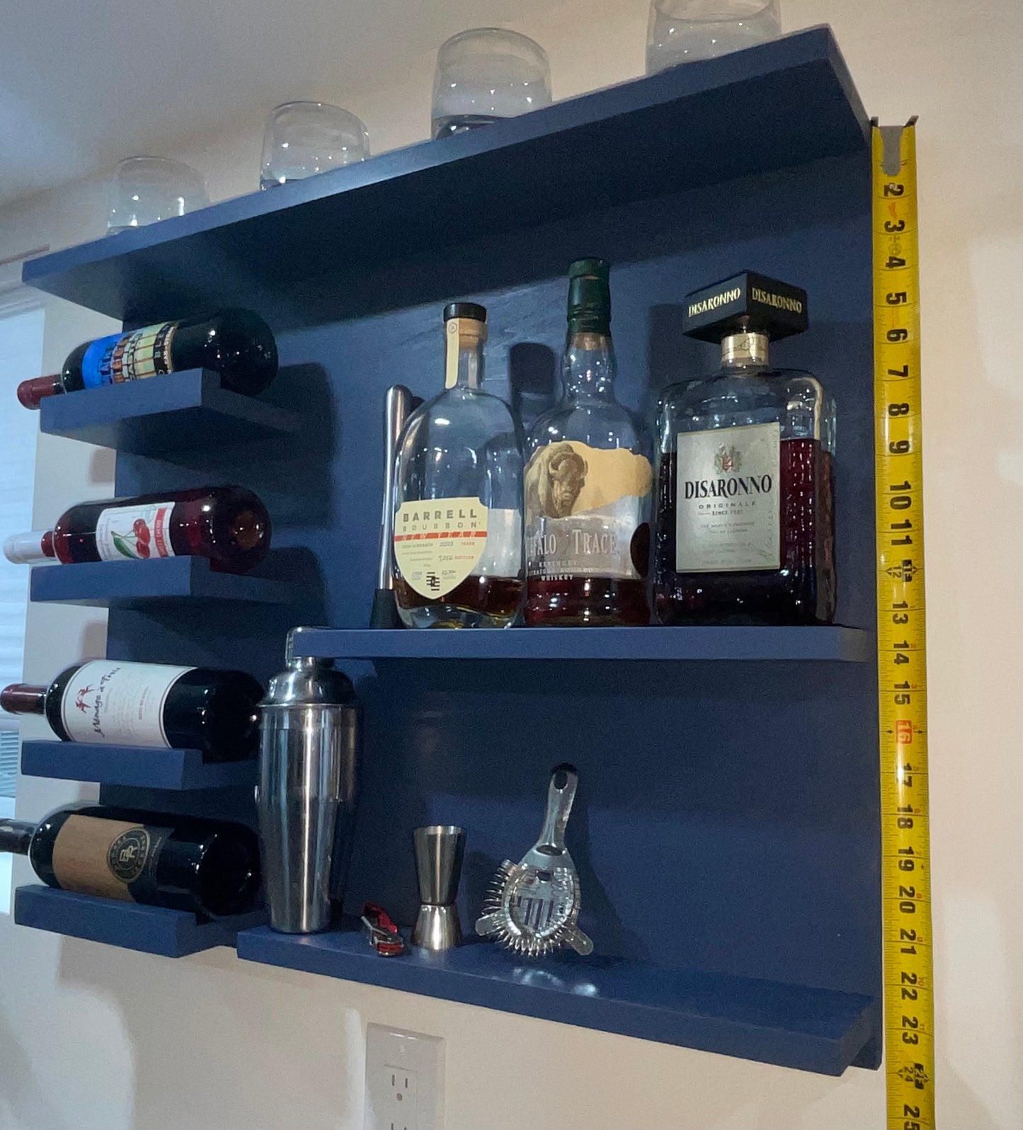 Wine shelf, wine display, kitchen open shelf, wine and liquor display