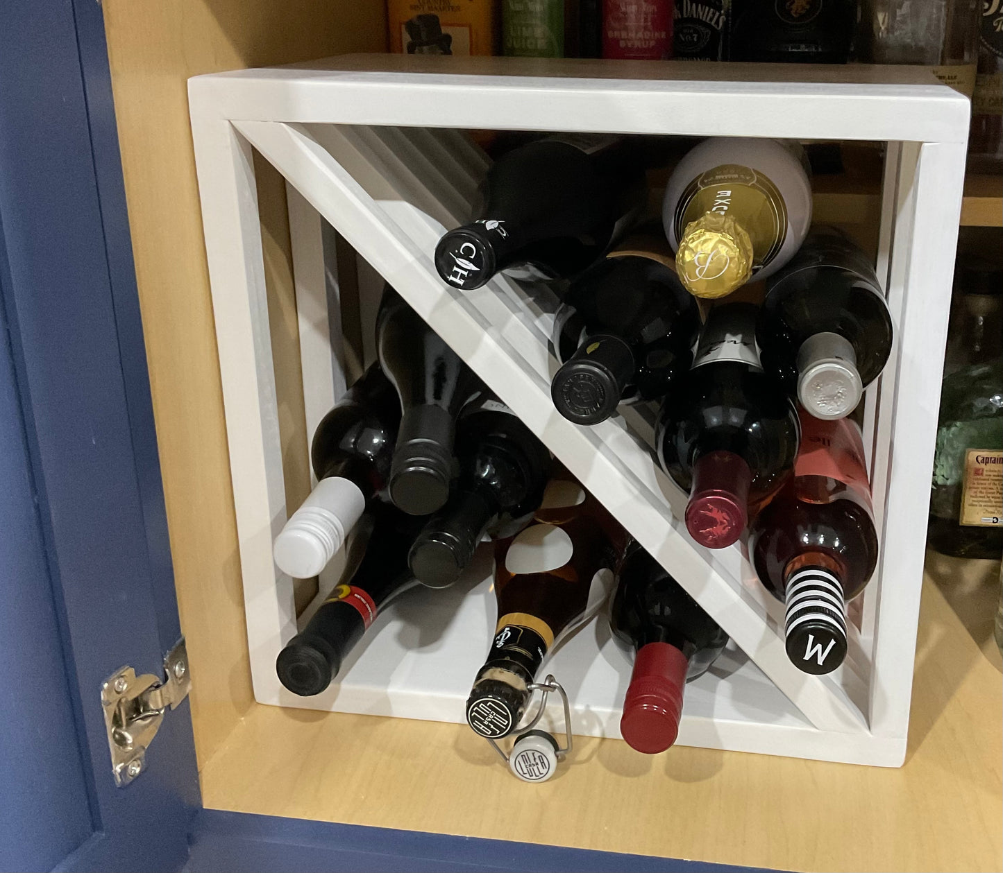 12 Bottle wine storage, Stackable wood wine rack, wine cube storage, unique wine storage