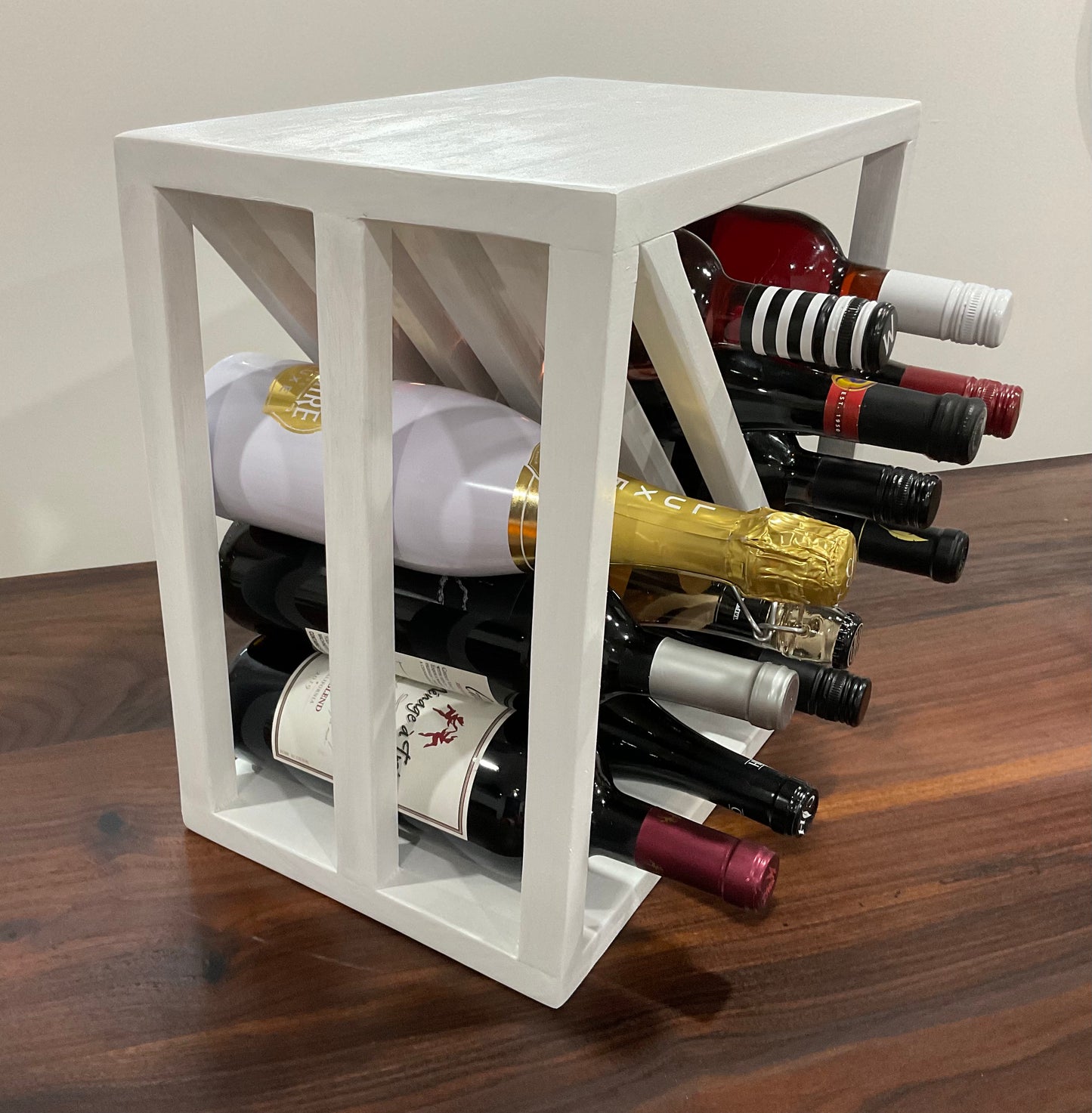 12 Bottle wine storage, Stackable wood wine rack, wine cube storage, unique wine storage