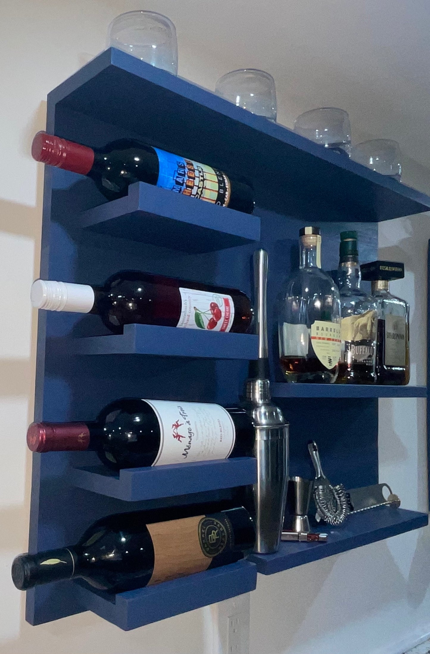 Wine shelf, wine display, kitchen open shelf, wine and liquor display