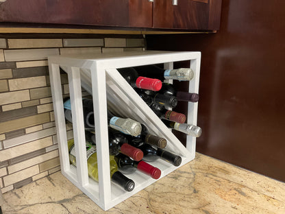 12 Bottle wine storage, Stackable wood wine rack, wine cube storage, unique wine storage