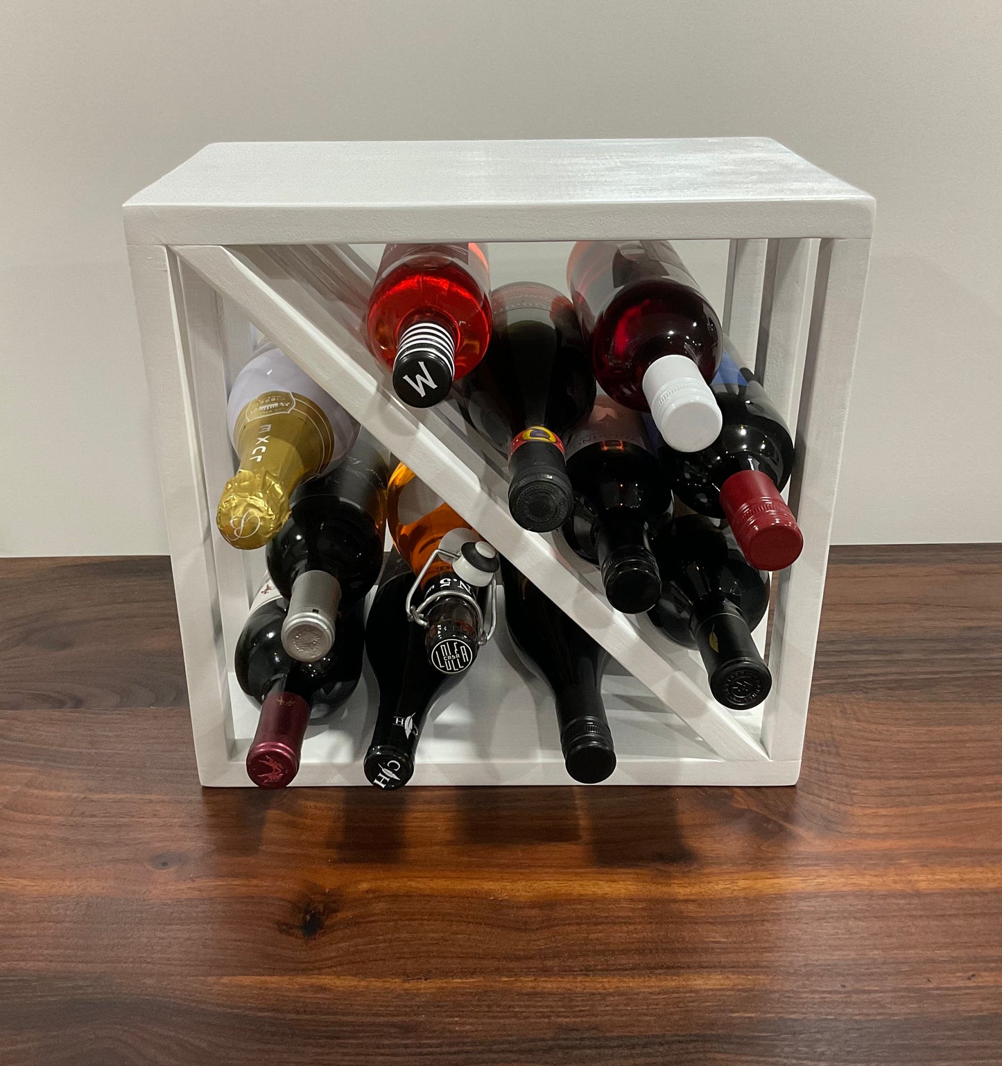 12 Bottle wine storage, Stackable wood wine rack, wine cube storage, unique wine storage